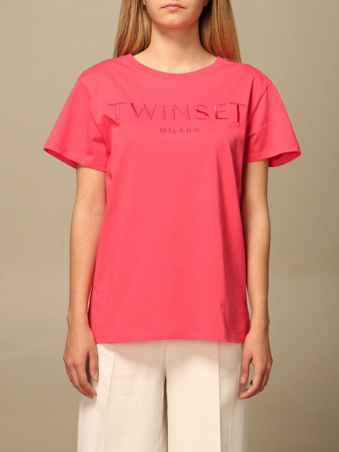 TWINSET: Twin-set cotton T-shirt with logo - Fuchsia | Twinset t-shirt ...