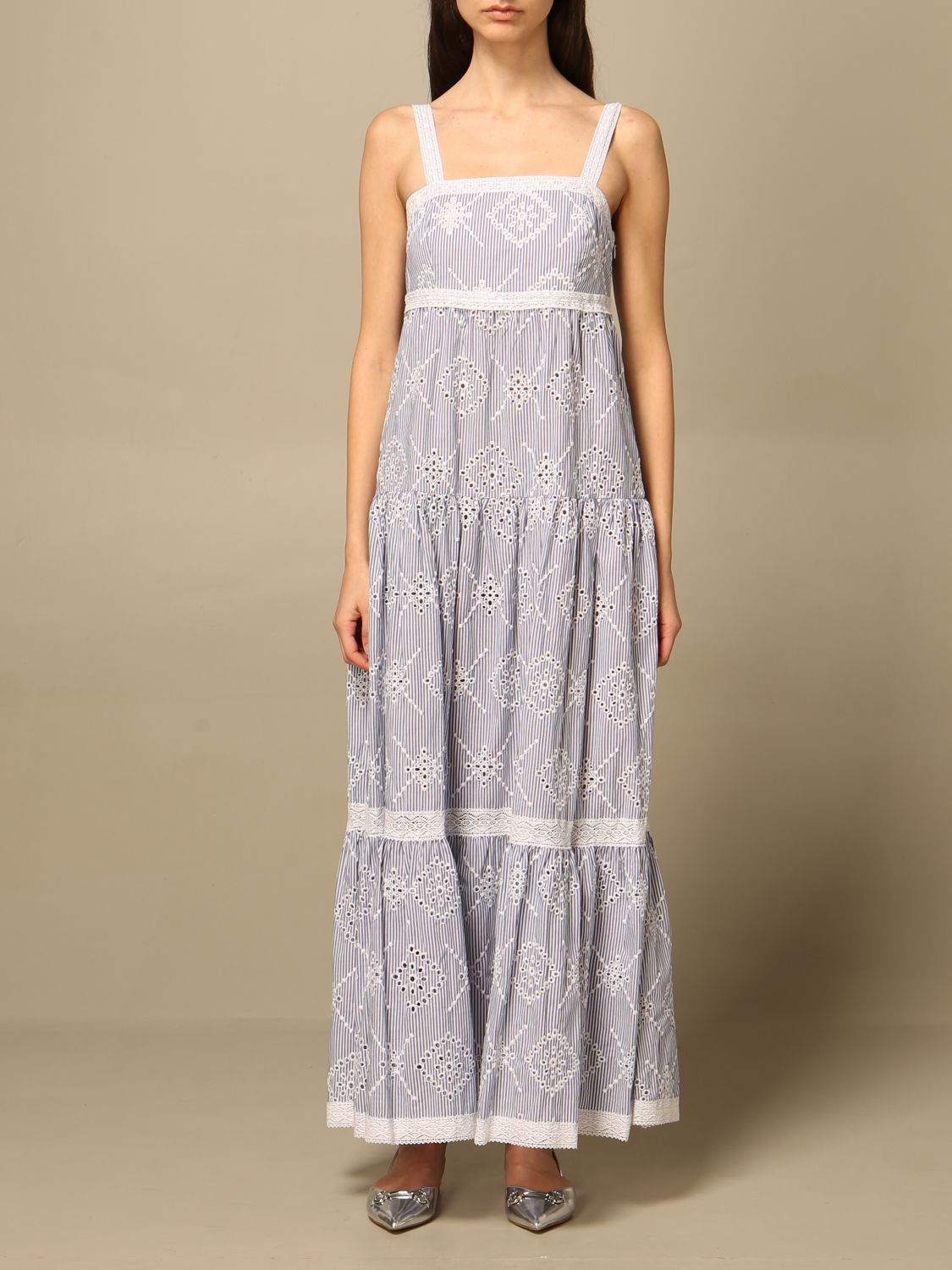 TWINSET: Twin-set long dress in bicolor Sangallo - White | Twinset ...
