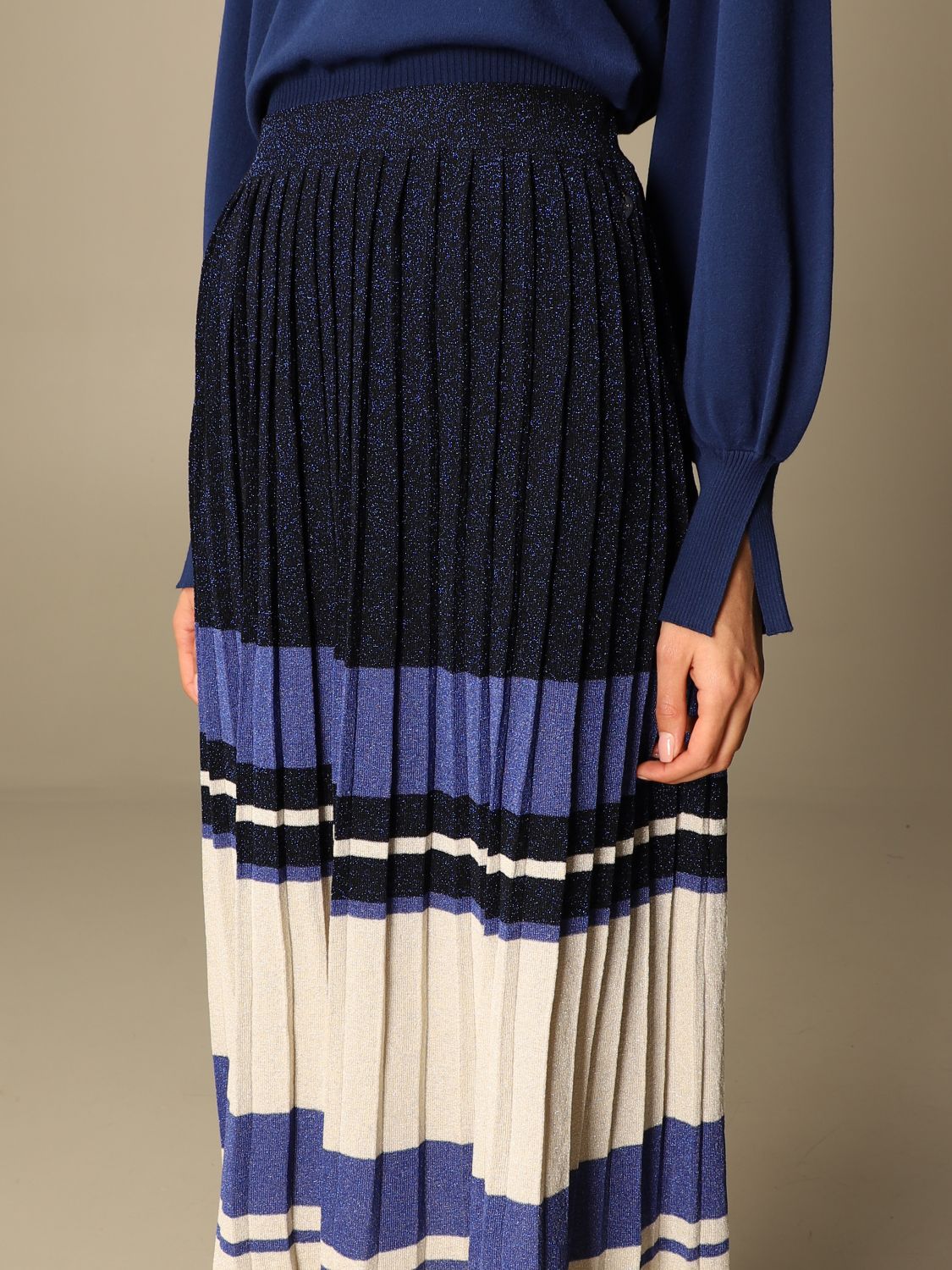Twinset Twin Set Skirt In Pleated Lurex Knit Blue Twinset Skirt 211tt3221 Online On Gigliocom 