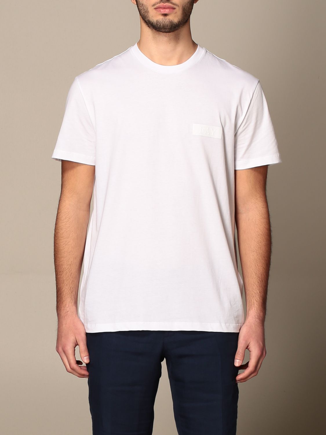 FAY: Basic cotton t-shirt with logo - White | Fay t-shirt NPMB3421300 ...