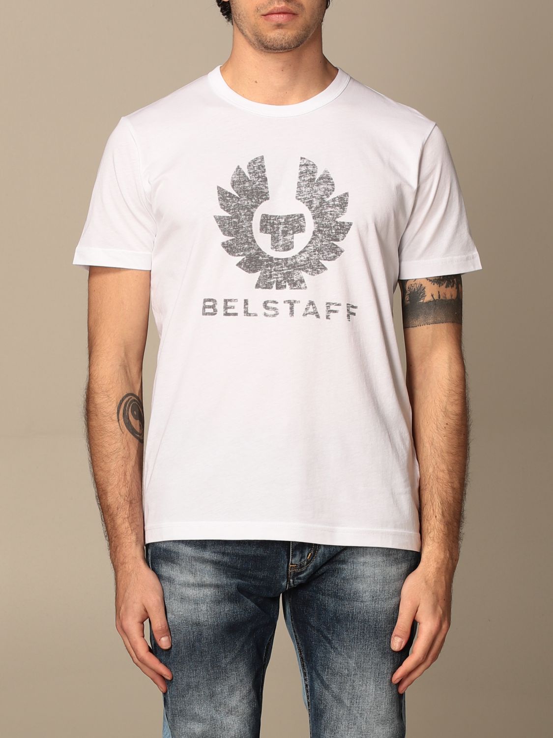 BELSTAFF: cotton T-shirt with logo - White | Belstaff t-shirt 71140318 ...