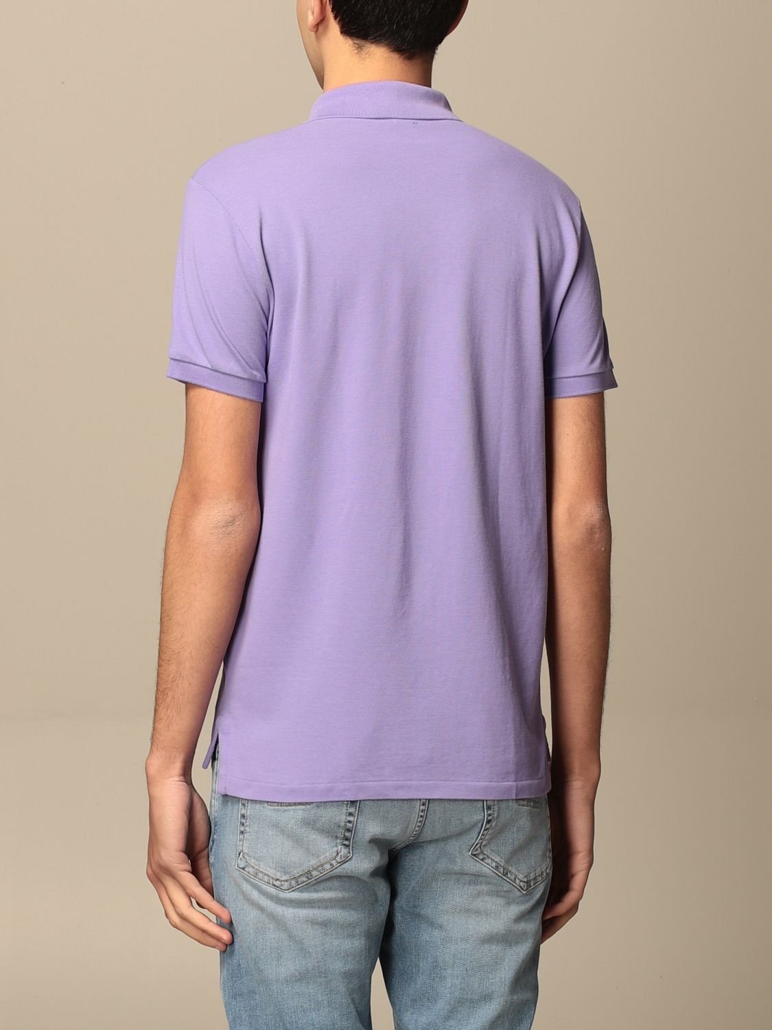 purple polo with jeans