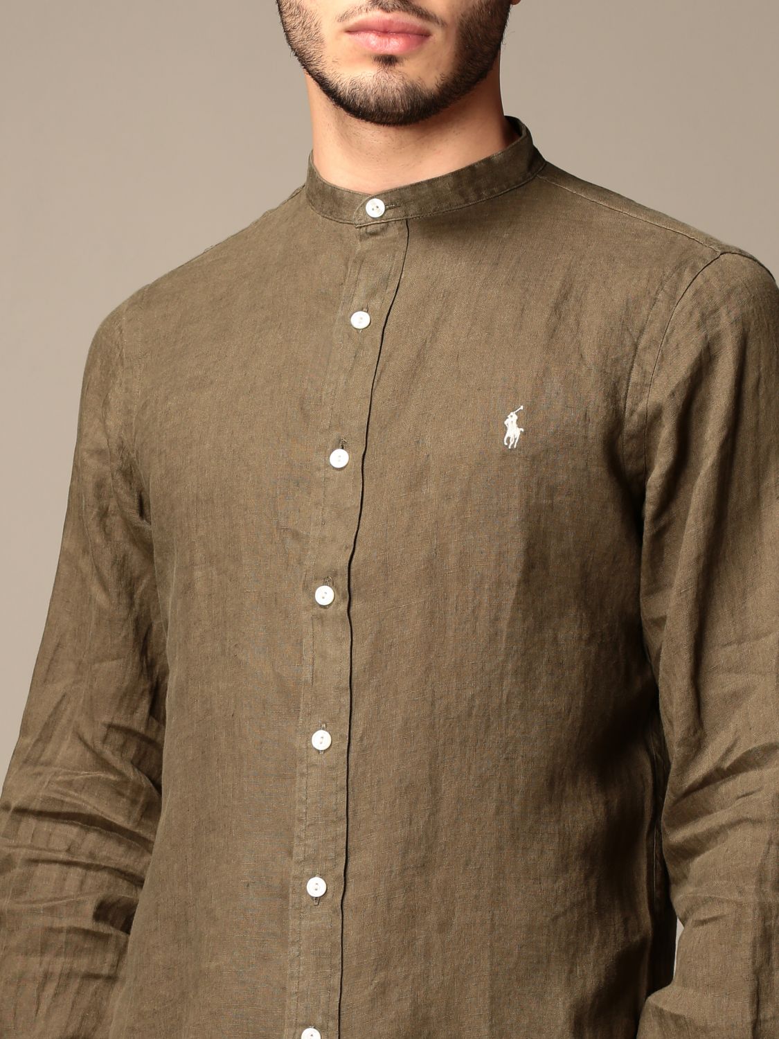 Polo Ralph Lauren shirt in linen with mandarin collar