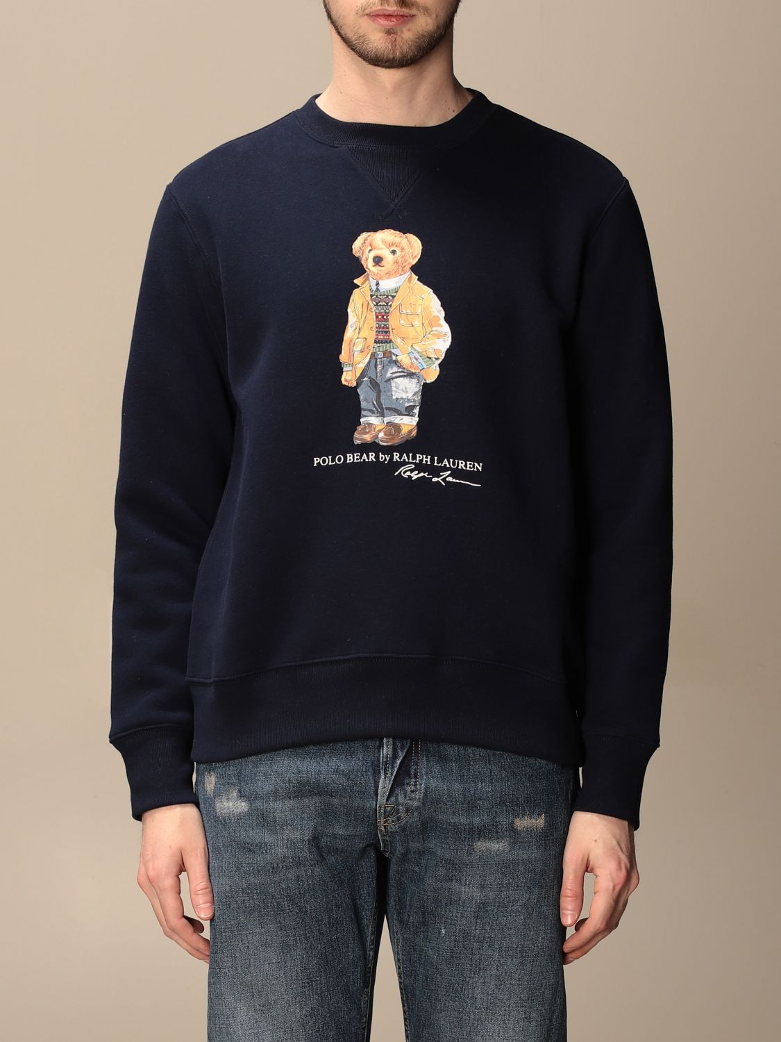 POLO RALPH LAUREN: crewneck sweatshirt in cotton with bear print - Blue ...