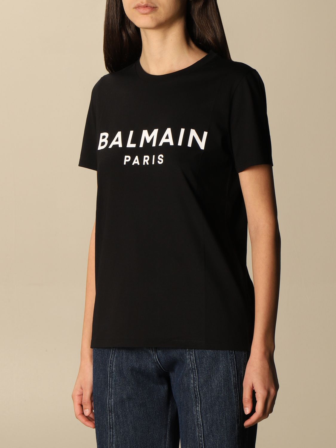 BALMAIN: cotton t-shirt with logo - Black | T-Shirt Balmain VF11350B019