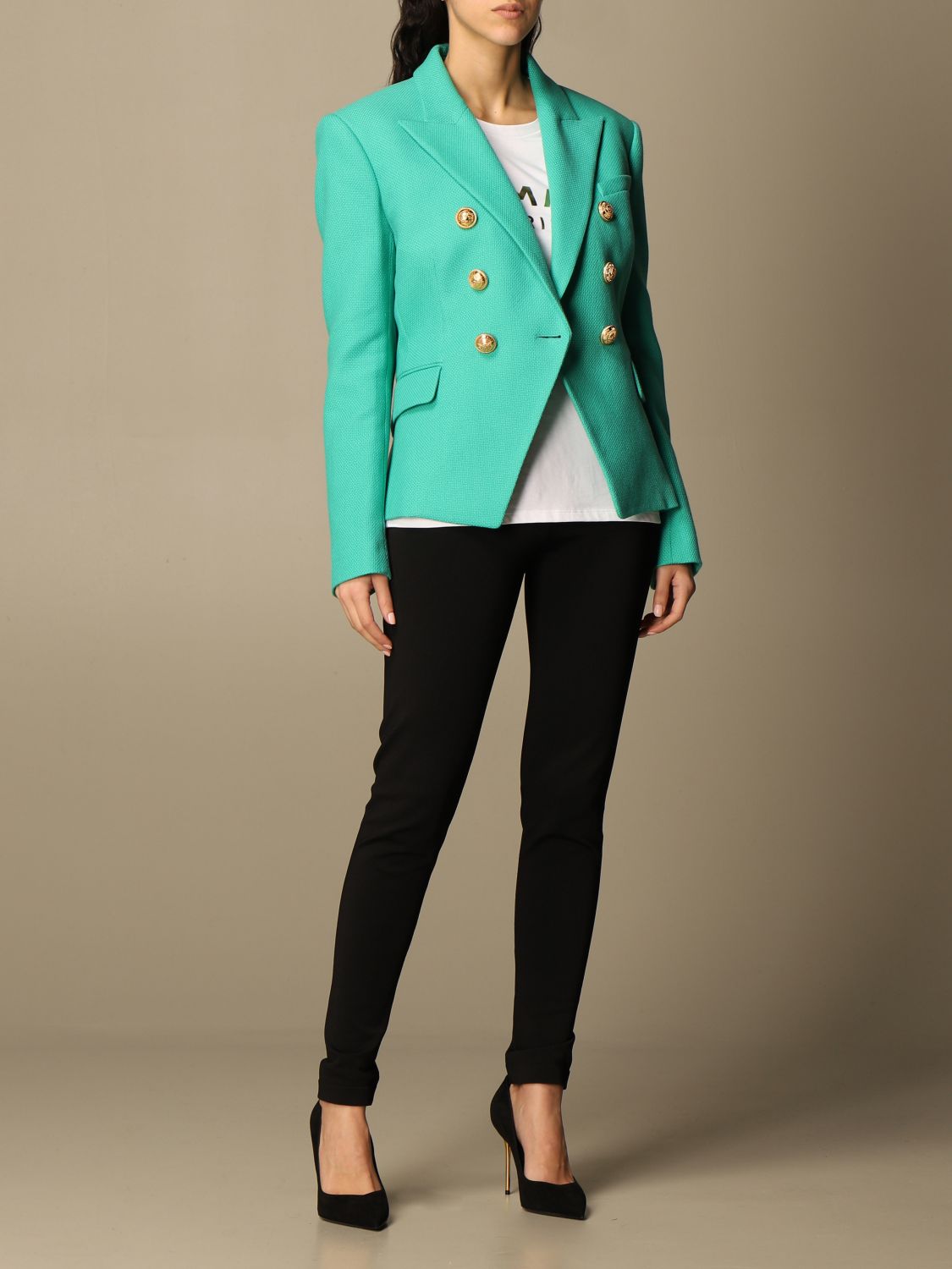 BALMAIN: jacket in pique cotton | Balmain Women | Blazer Balmain VF17110C208 GIGLIO.COM