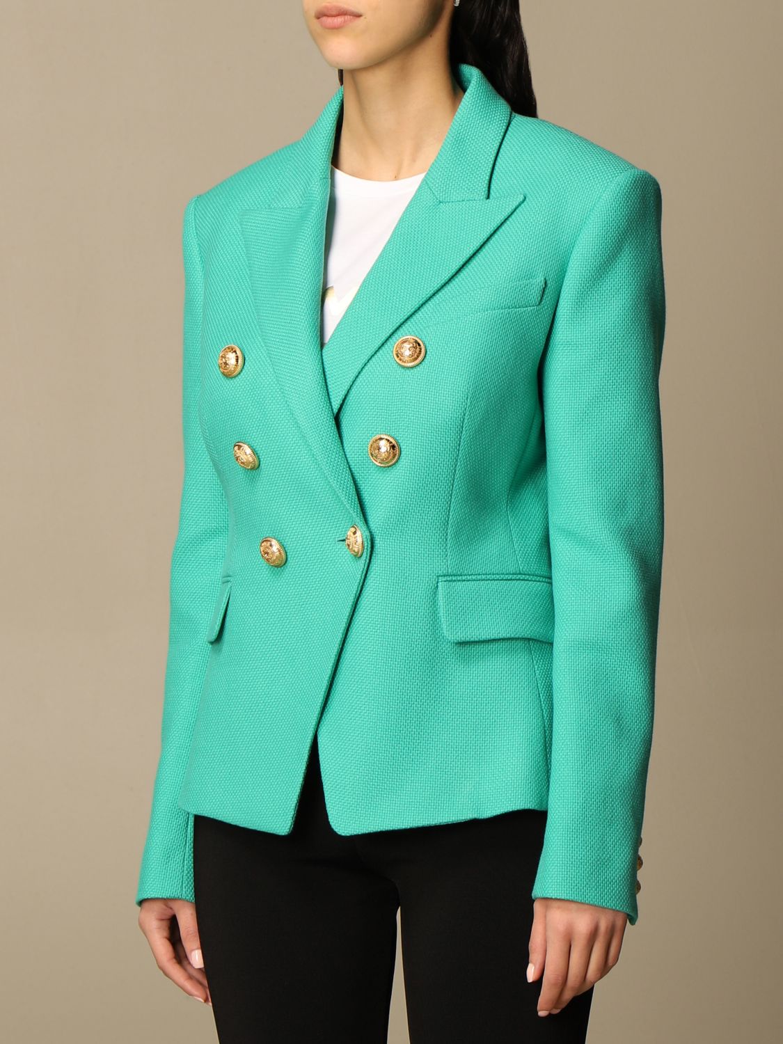 Clancy Faciliteter pille BALMAIN: double-breasted jacket in pique cotton - Green | Balmain blazer  VF17110C208 online at GIGLIO.COM