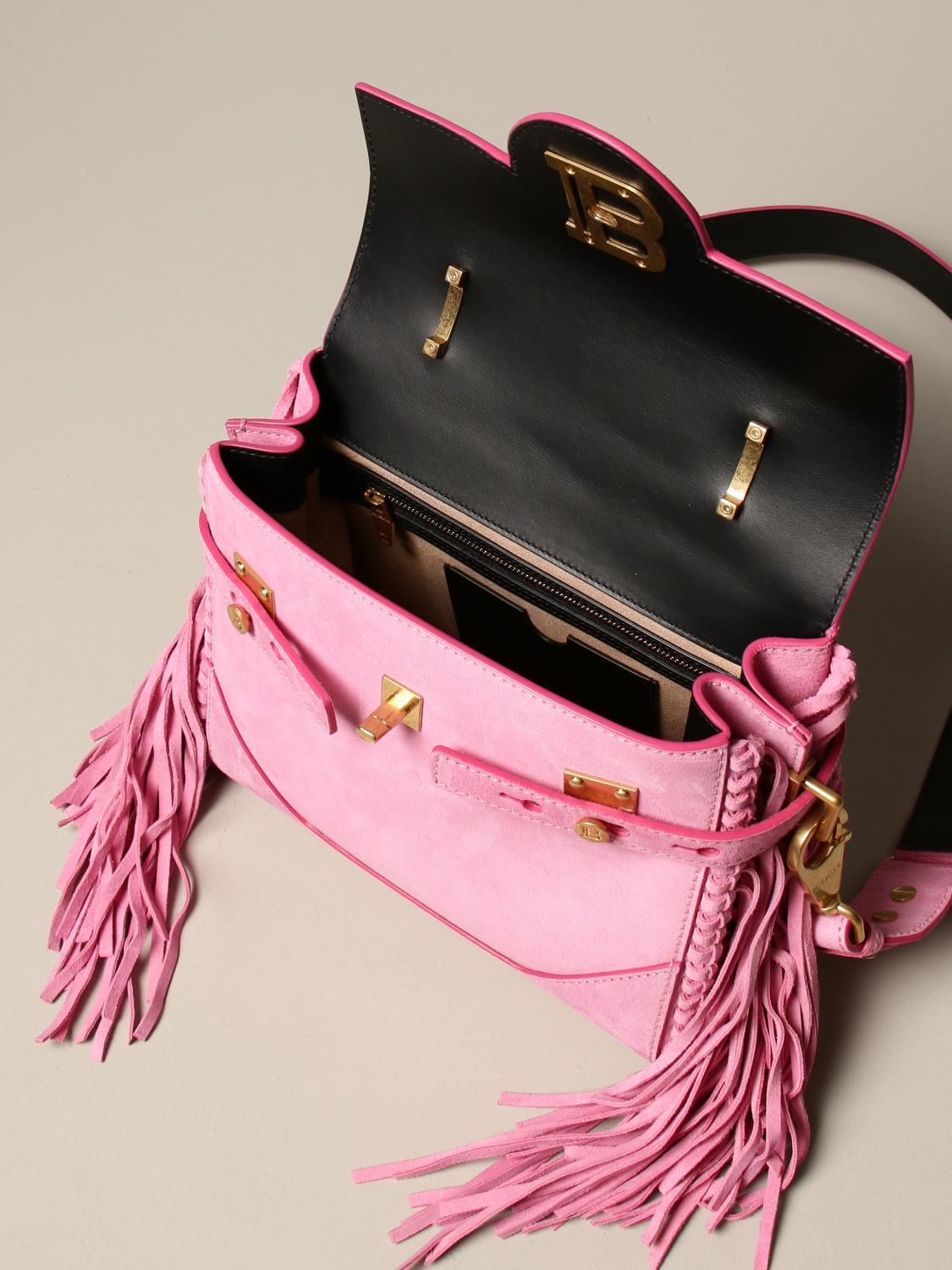 B-Buzz Balmain Bag In Suede With Fringes And Monogram | Handbag Balmain ...