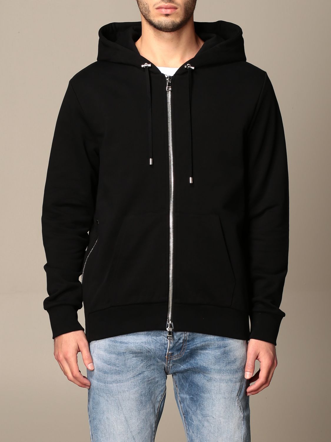 BALMAIN: hoodie in cotton with logo - Black | Balmain sweatshirt ...