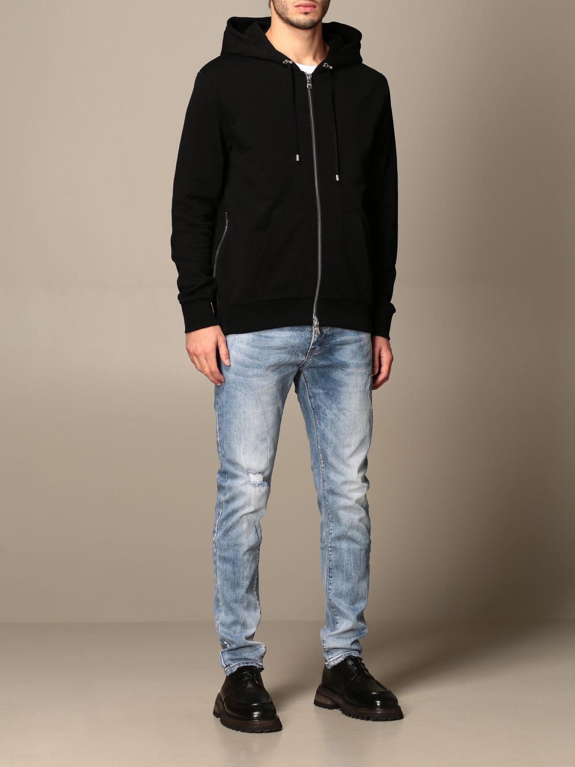 BALMAIN: hoodie in cotton with logo | Sweatshirt Balmain Black | Sweatshirt Balmain VH1JR010B027 GIGLIO.COM