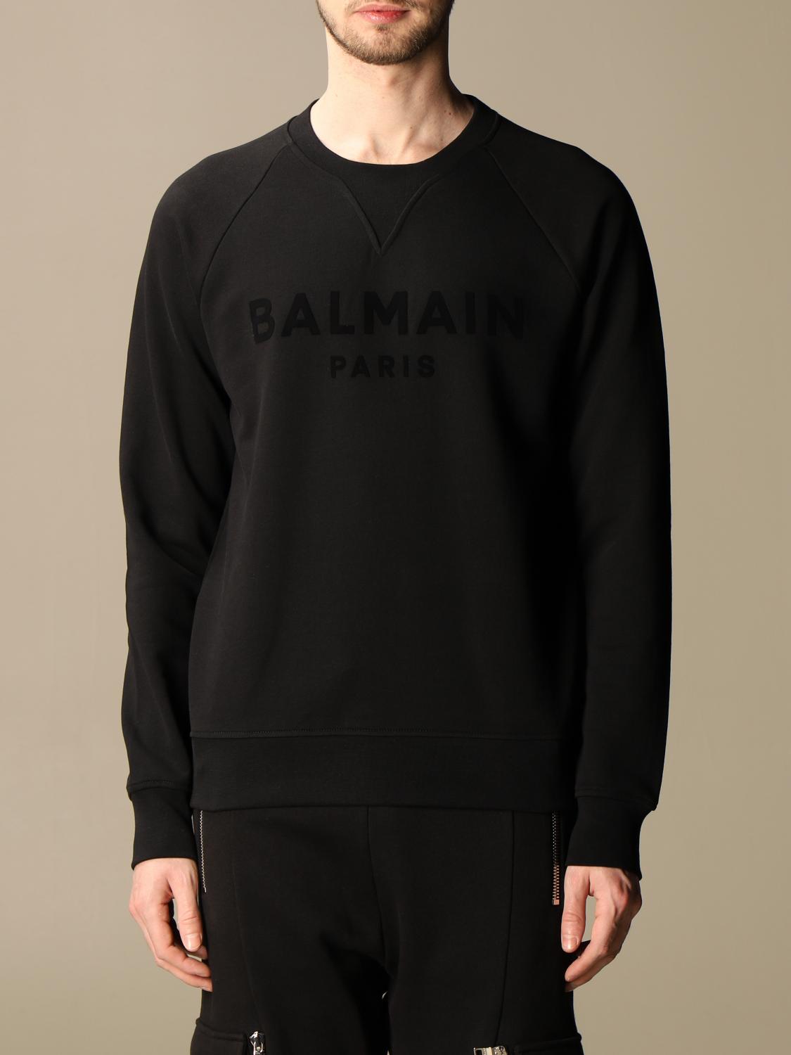 BALMAIN crewneck sweatshirt in cotton with flocked logo Black