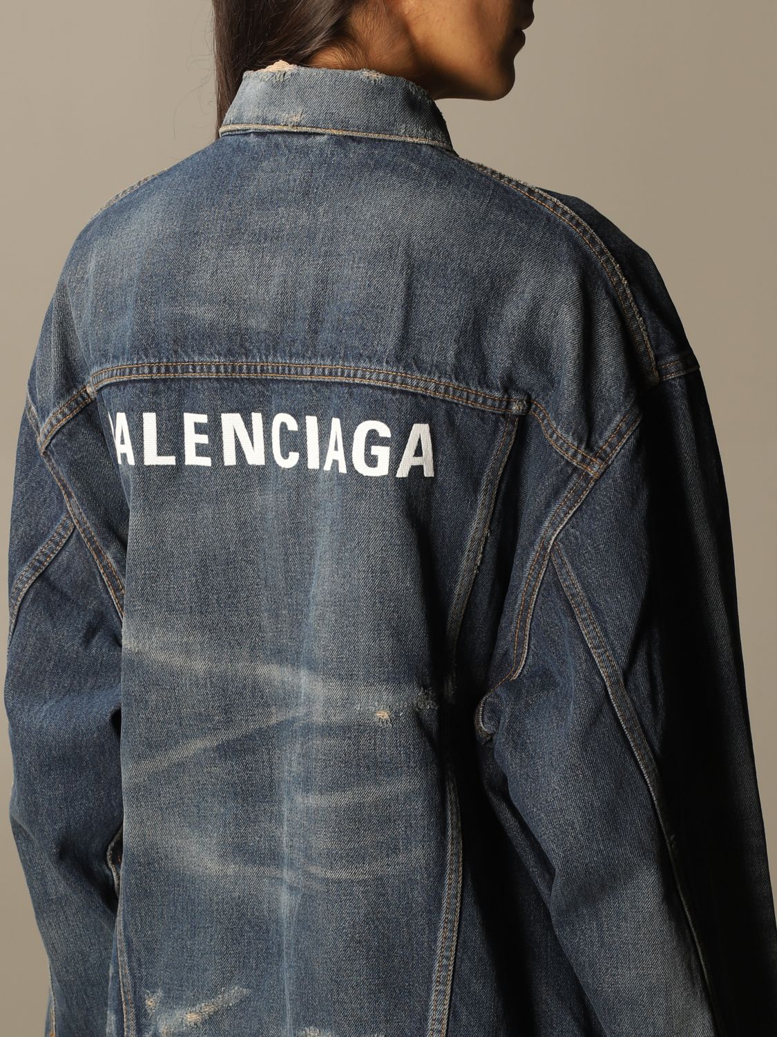 BALENCIAGA: denim jacket in oversized denim - Blue | Balenciaga jacket