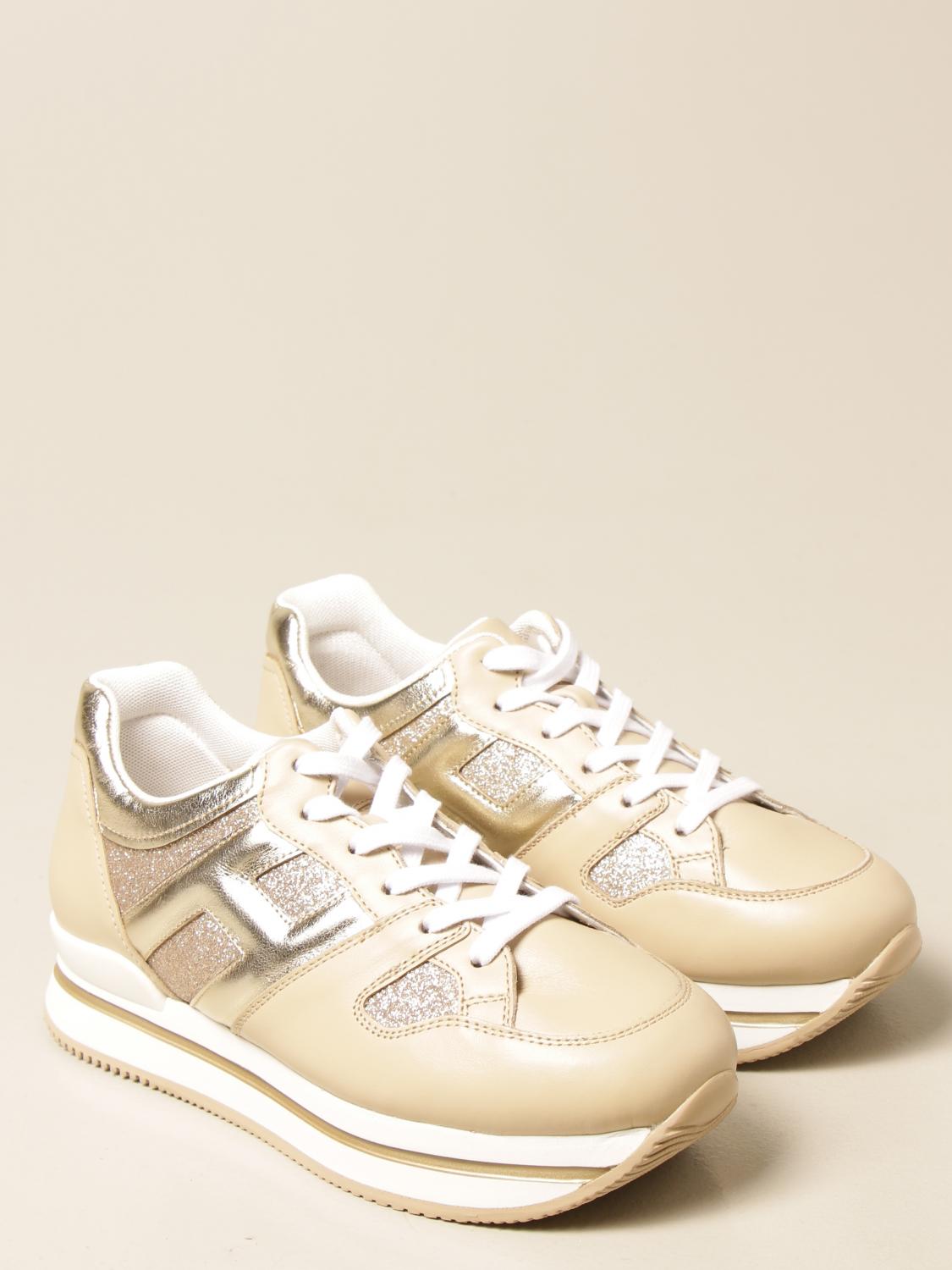 HOGAN: Sneakers platform H222 in pelle liscia e laminata - Beige | Scarpe  Hogan HXR2220T548 PF7 GIGLIO.COM