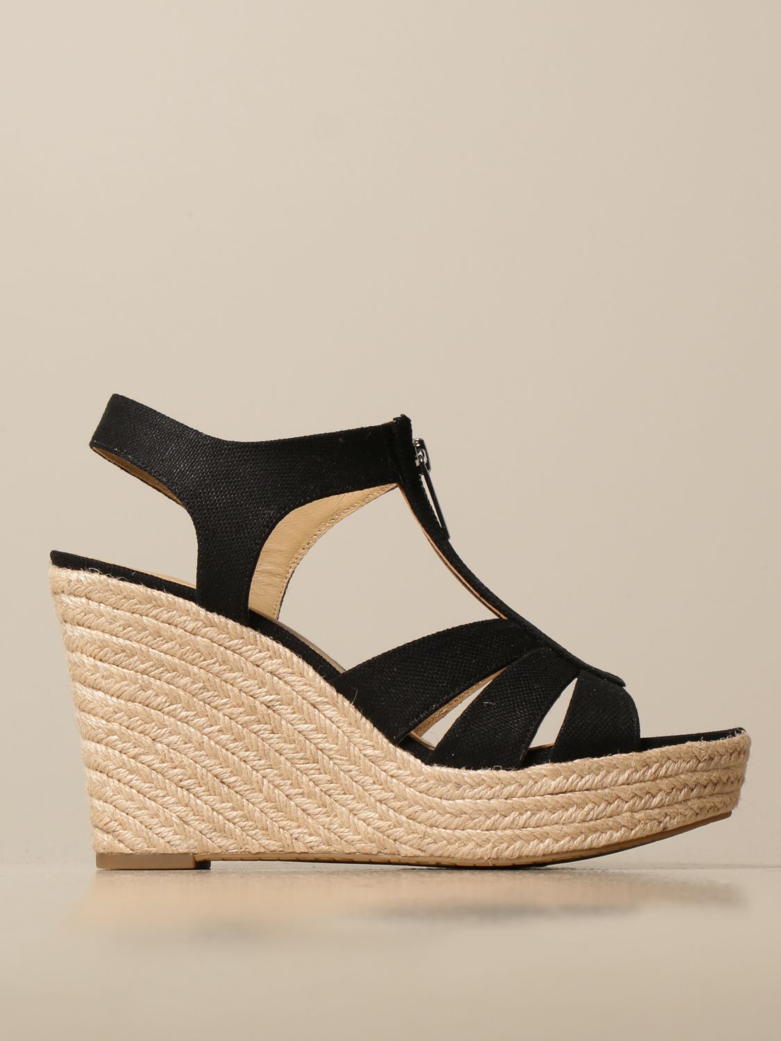 MICHAEL MICHAEL KORS: wedge sandal in canvas with zip | Wedge Shoes Michael Michael Kors Women Black | Wedge Shoes Michael Michael Kors GIGLIO.COM