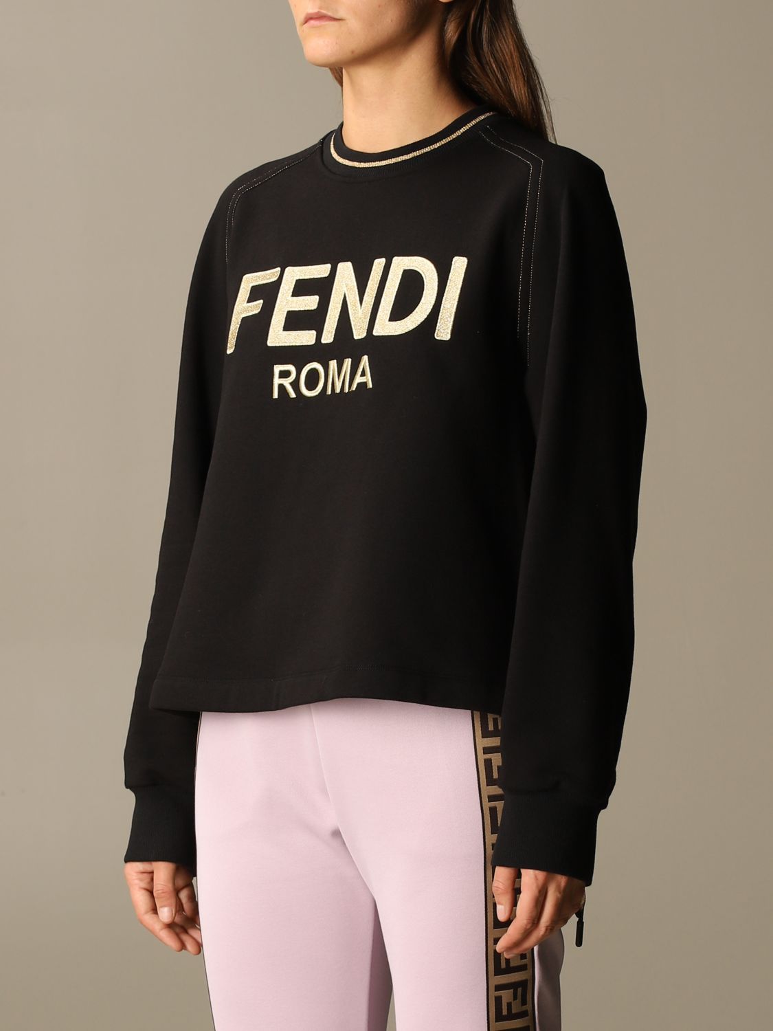 FENDI: crewneck sweatshirt with big logo - Black | Sweatshirt Fendi