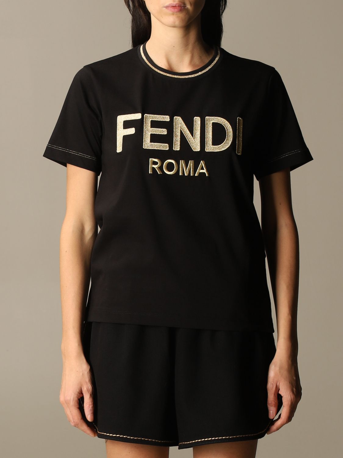 FENDI: T-shirt with Roma logo - Black | Fendi t-shirt FS7254 AC6B ...