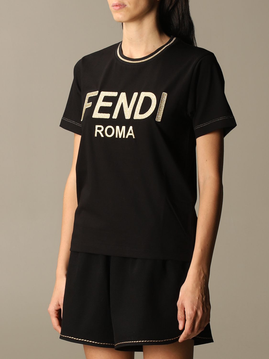 FENDI: T-shirt with Roma logo - Black | T-Shirt Fendi FS7254 AC6B ...