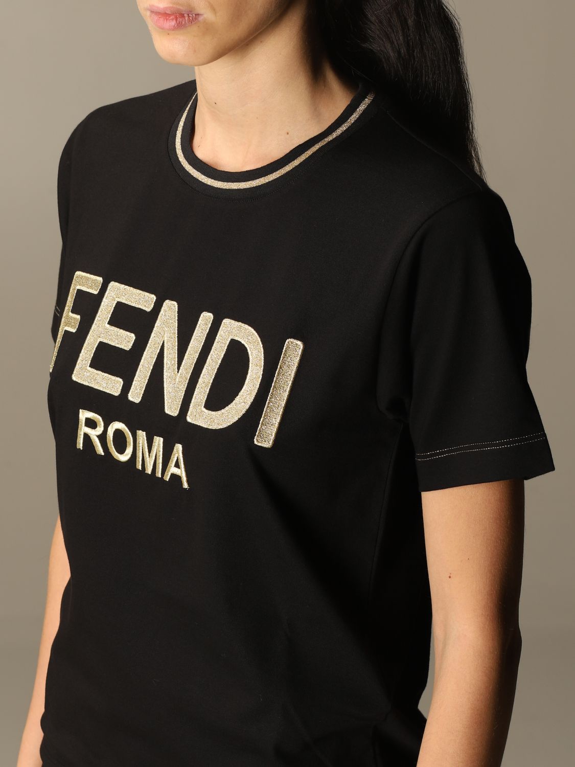 FENDI: T-shirt with Roma logo - Black | T-Shirt Fendi FS7254 AC6B
