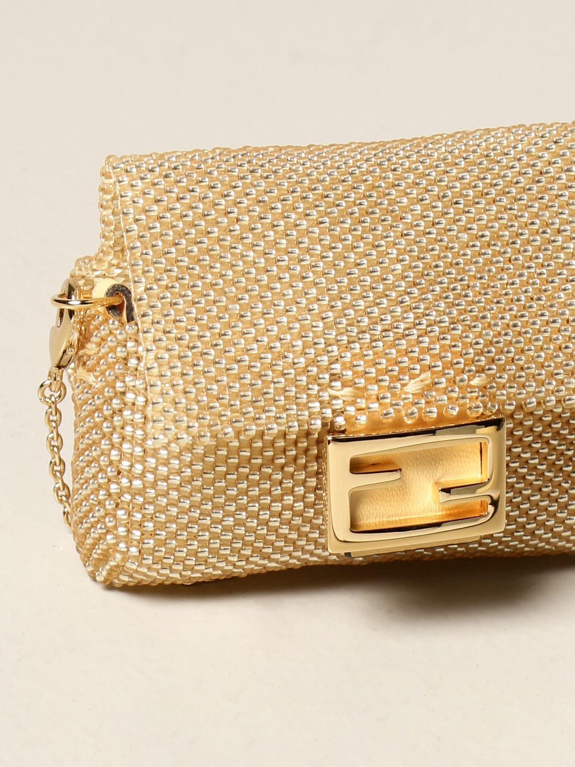 FENDI: Pico Baguette bag with micro beads - Gold | Shoulder Bag Fendi ...