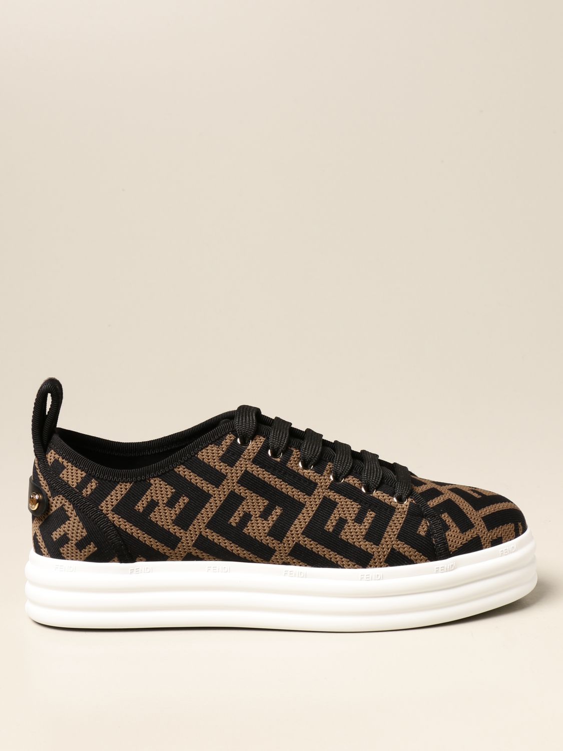 FENDI: sneakers in micro-perforated FF fabric - Tobacco | Fendi shoes ...