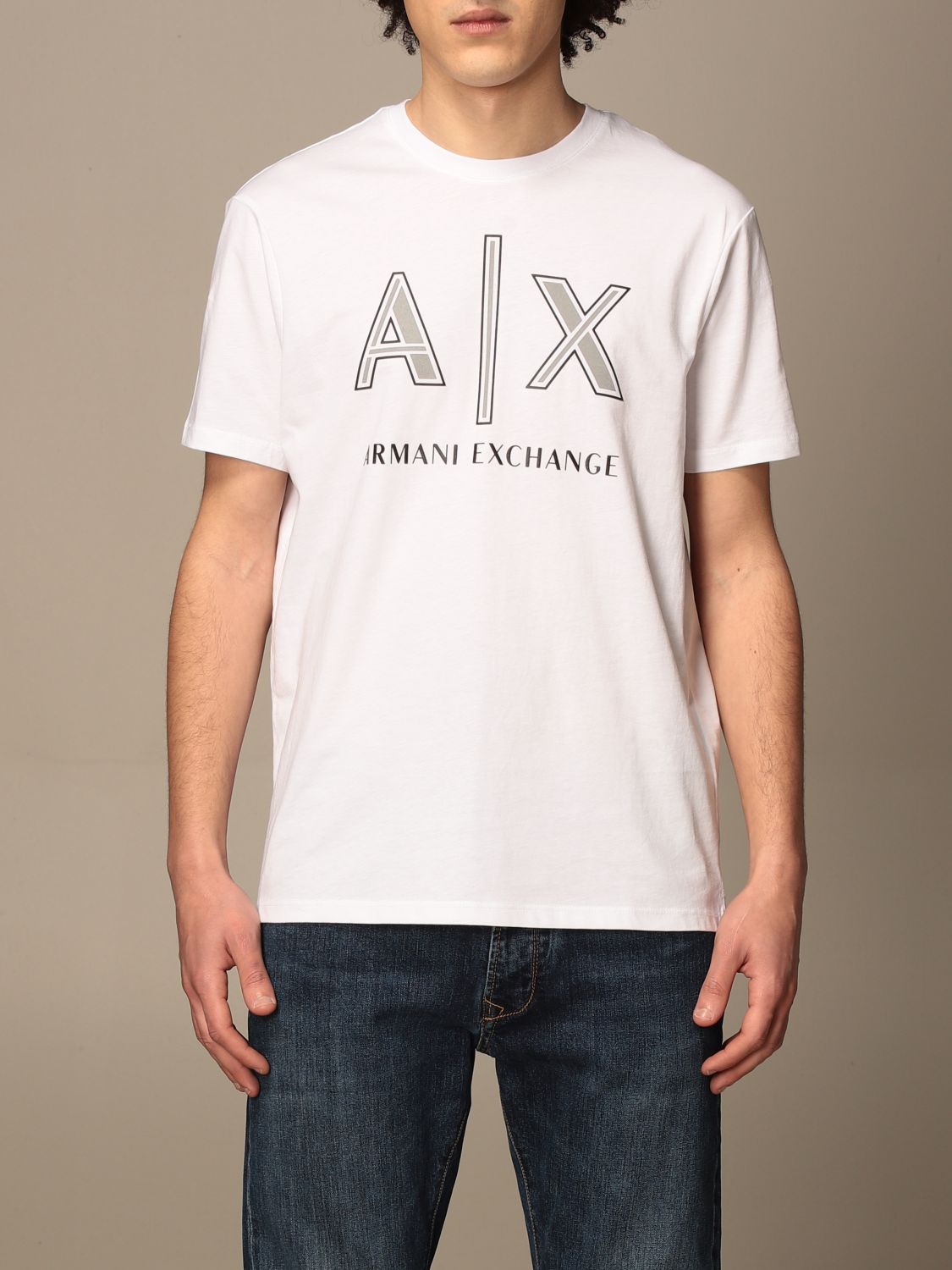 ARMANI EXCHANGE: basic cotton t-shirt with logo - White | T-Shirt ...