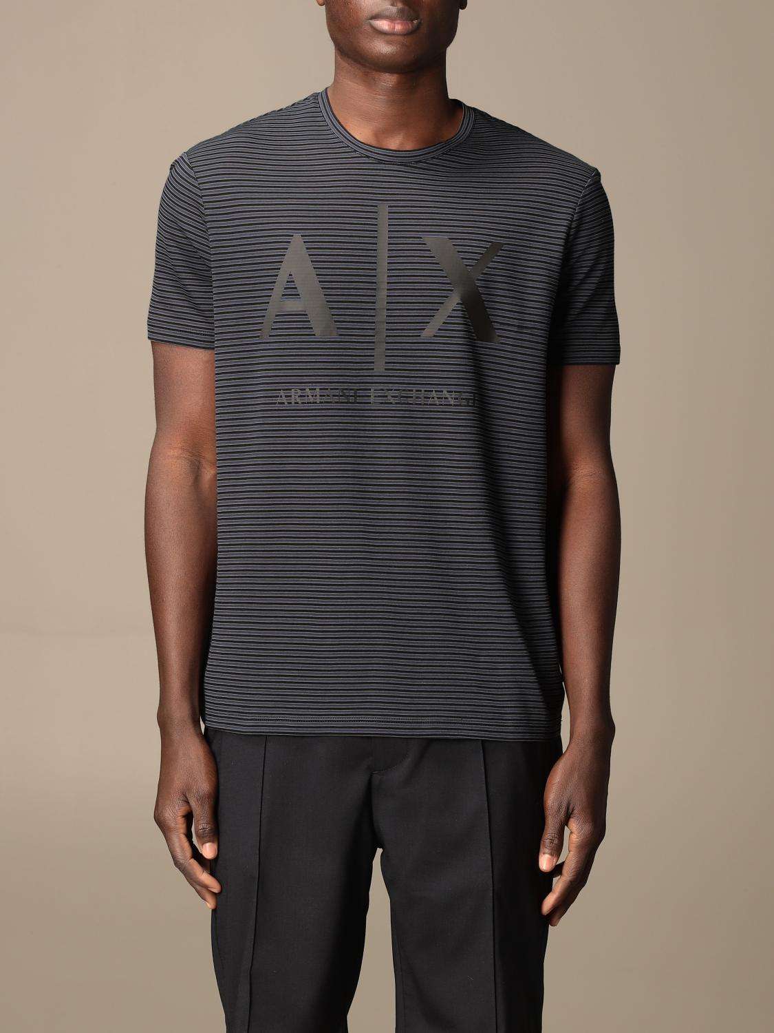 ARMANI EXCHANGE Half sleeve crew neck lines with logo Blue Armani