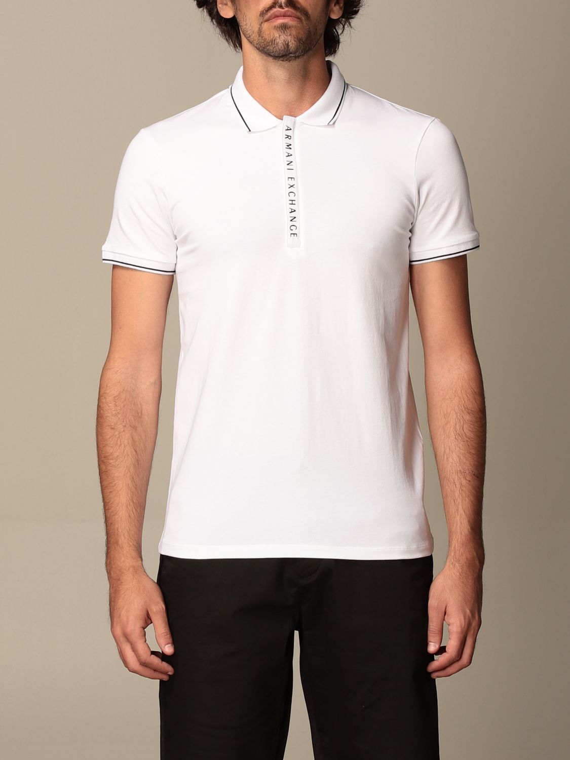 ARMANI EXCHANGE: cotton polo shirt with logo - White | Armani Exchange ...
