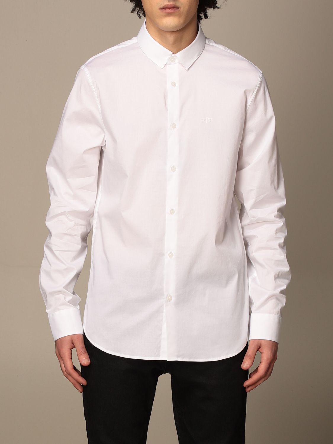 ARMANI EXCHANGE: shirt in stretch poplin - White | Armani Exchange ...