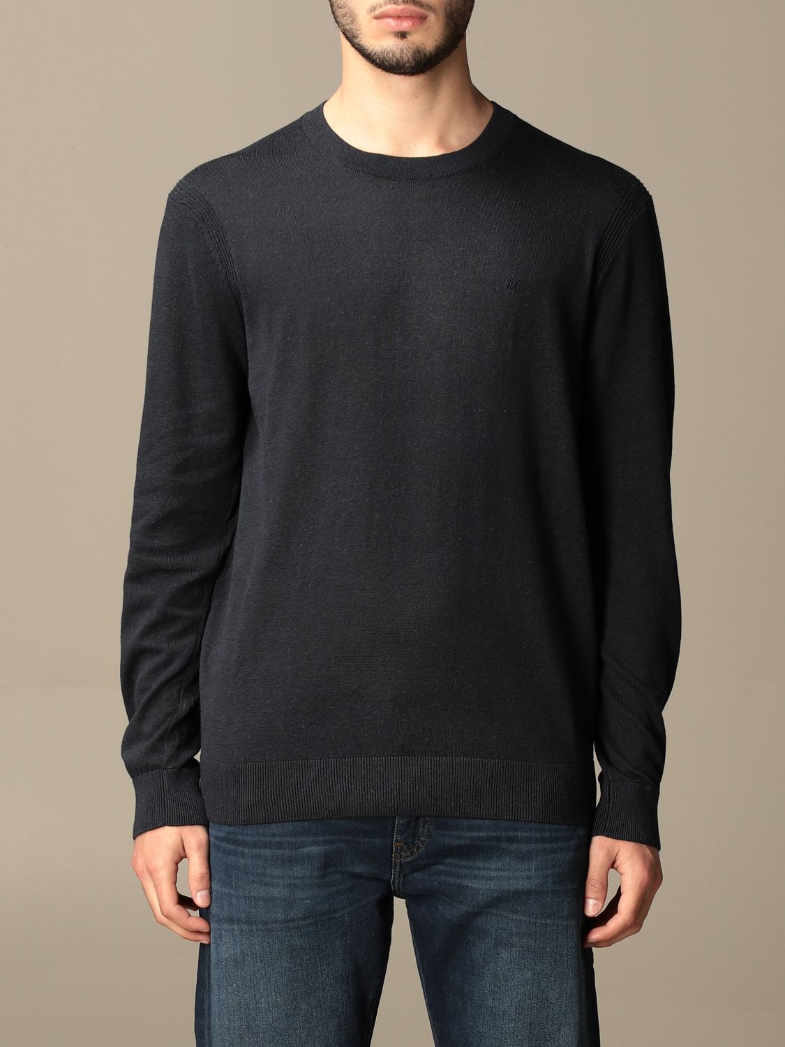 ARMANI EXCHANGE: crewneck sweater in cotton and linen - Blue | Armani ...