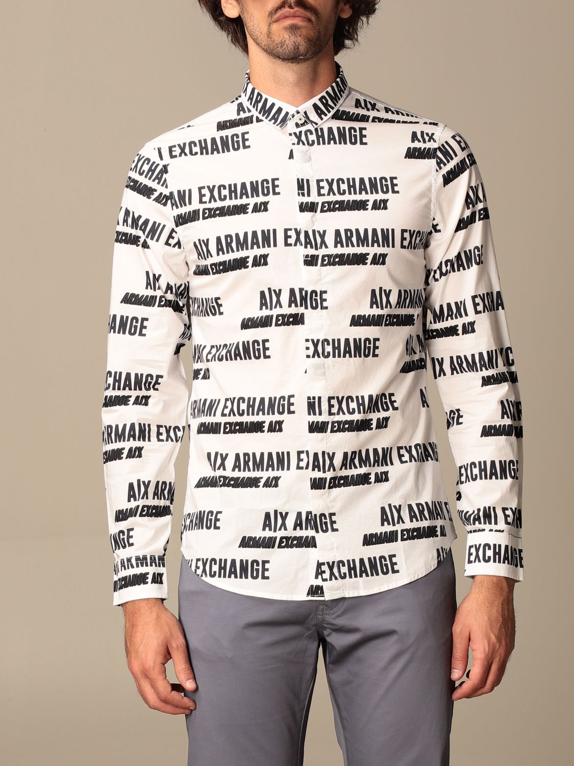 ARMANI EXCHANGE: shirt with all over logo - White | Armani Exchange