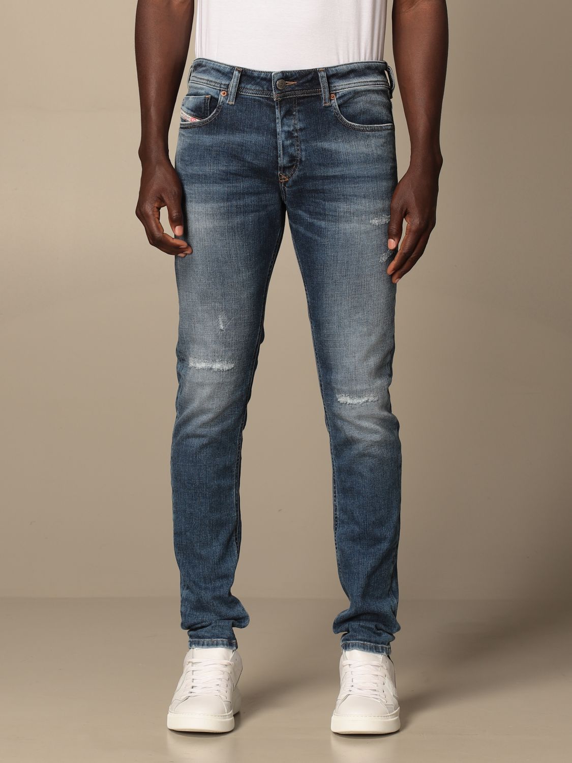 DIESEL: Sleenker-x 5-pocket skinny stretch jeans - Denim | jeans 00SWJF 009PN online on GIGLIO.COM