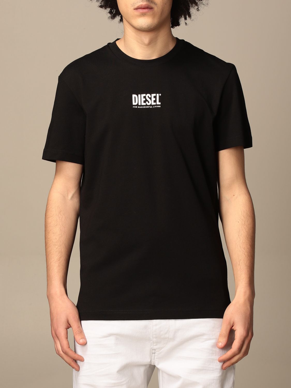 DIESEL: cotton t-shirt with logo print - Black | T-Shirt Diesel A02365