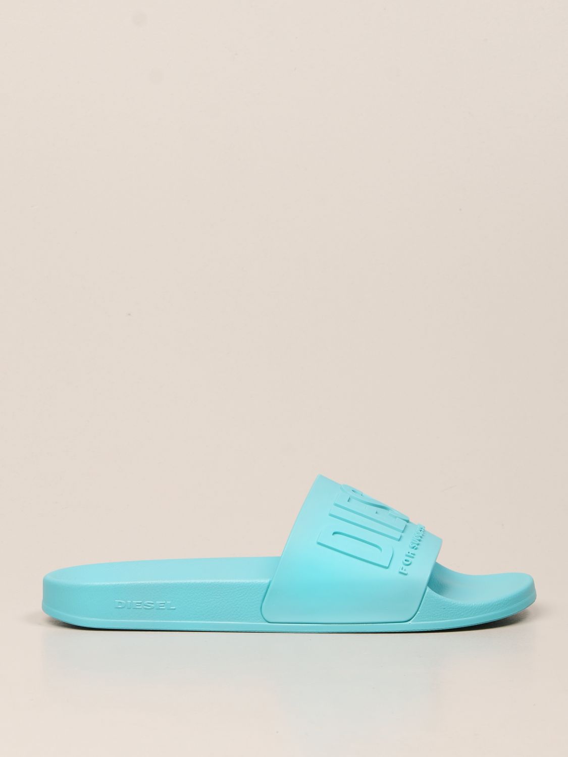 DIESEL: Slide rubber sandal - Gnawed Blue | Diesel sandals Y02499 P3859 ...