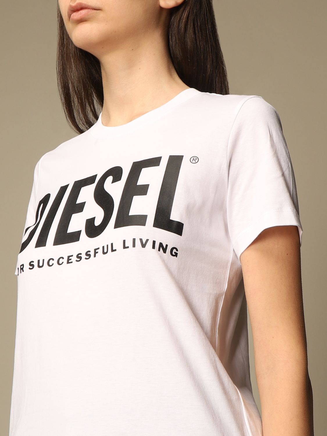 What An event Mary DIESEL: cotton T-shirt with laminated logo - White | Diesel t-shirt 00SYW8  0CATJ online on GIGLIO.COM