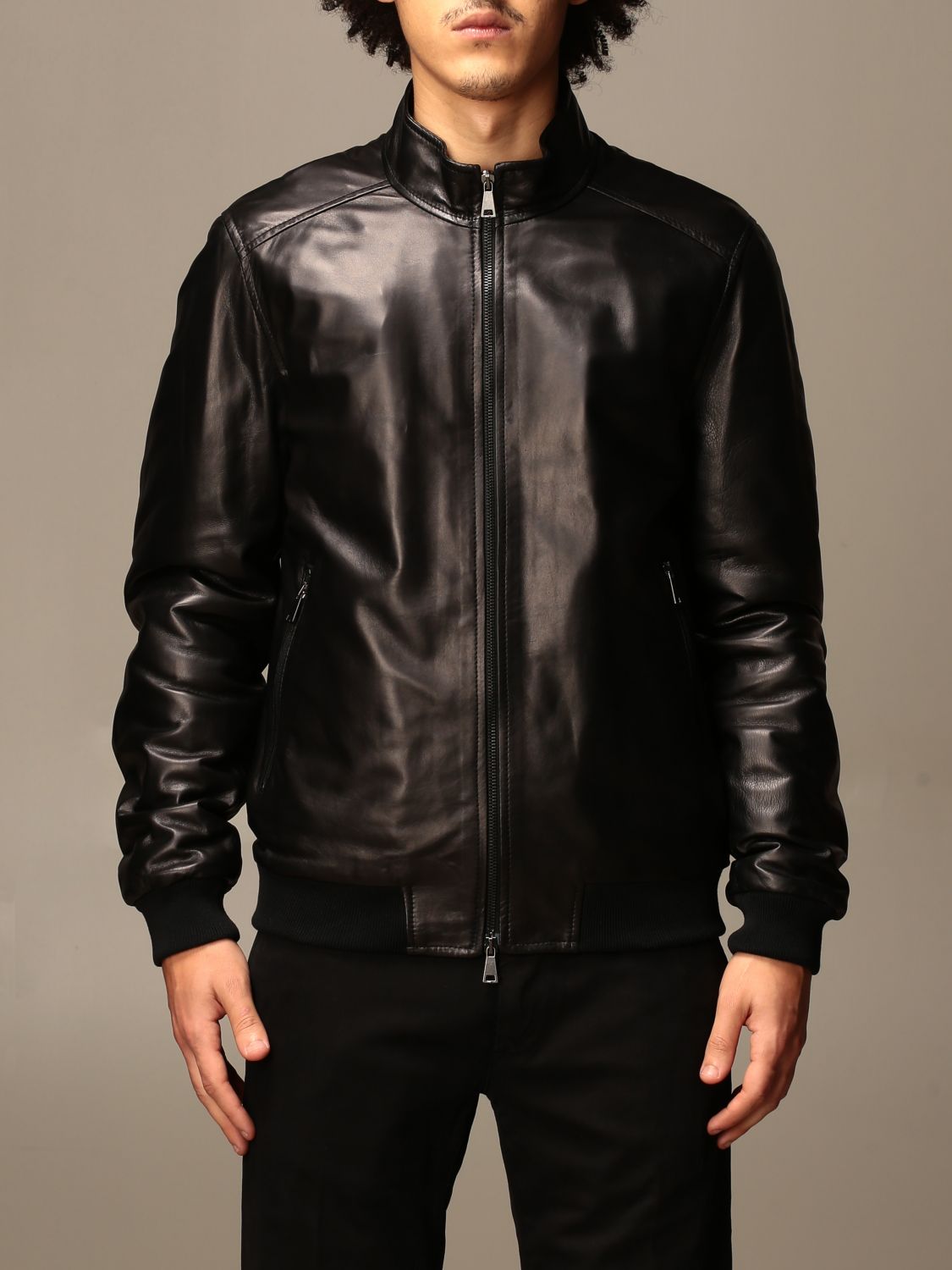 Xc Outlet: CX leather bomber jacket with zip - Black | Jacket Xc ...