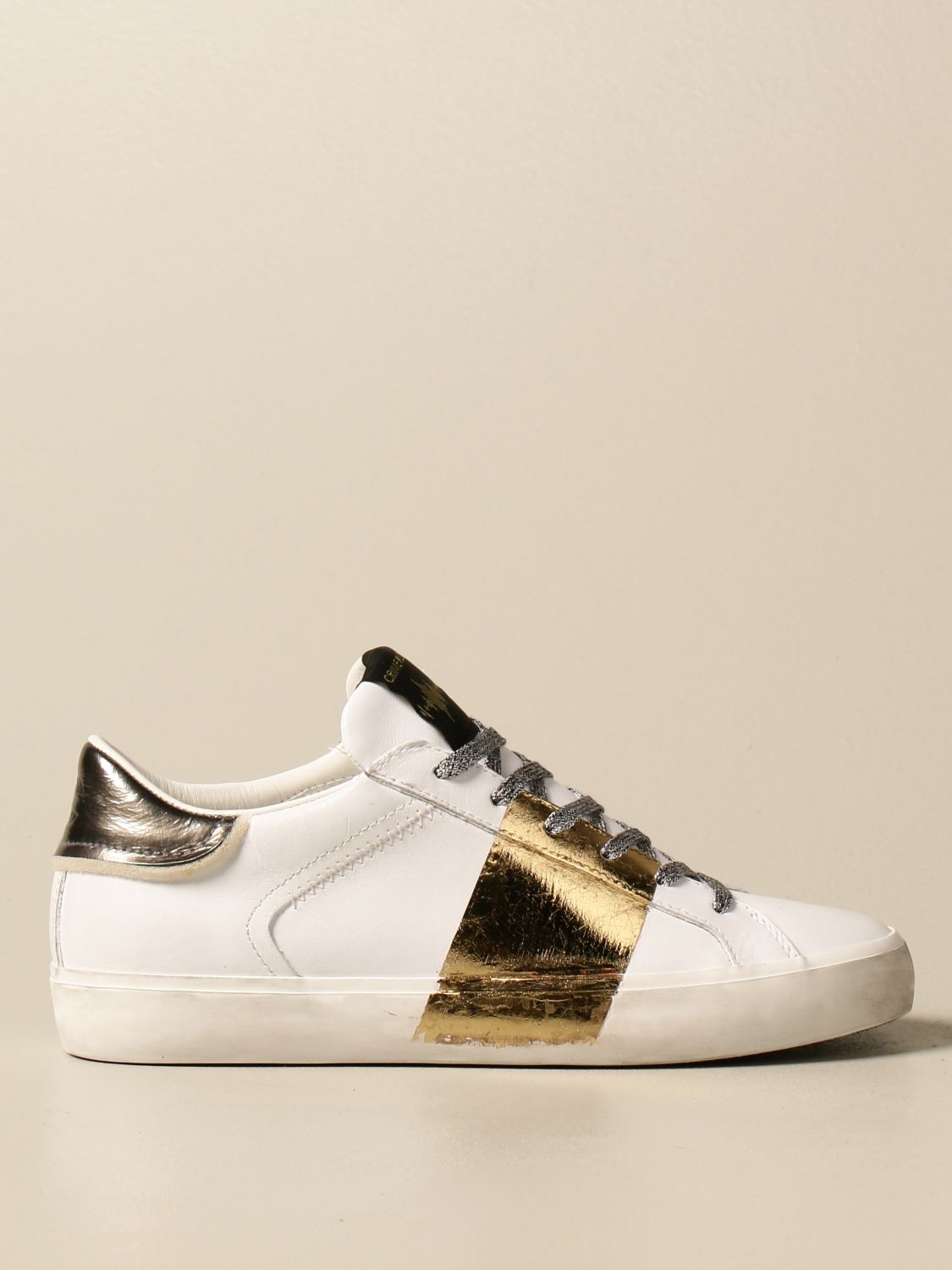 Crime London Outlet: sneakers leather with laminated band White | Crime London sneakers 25005AA3B online on GIGLIO.COM
