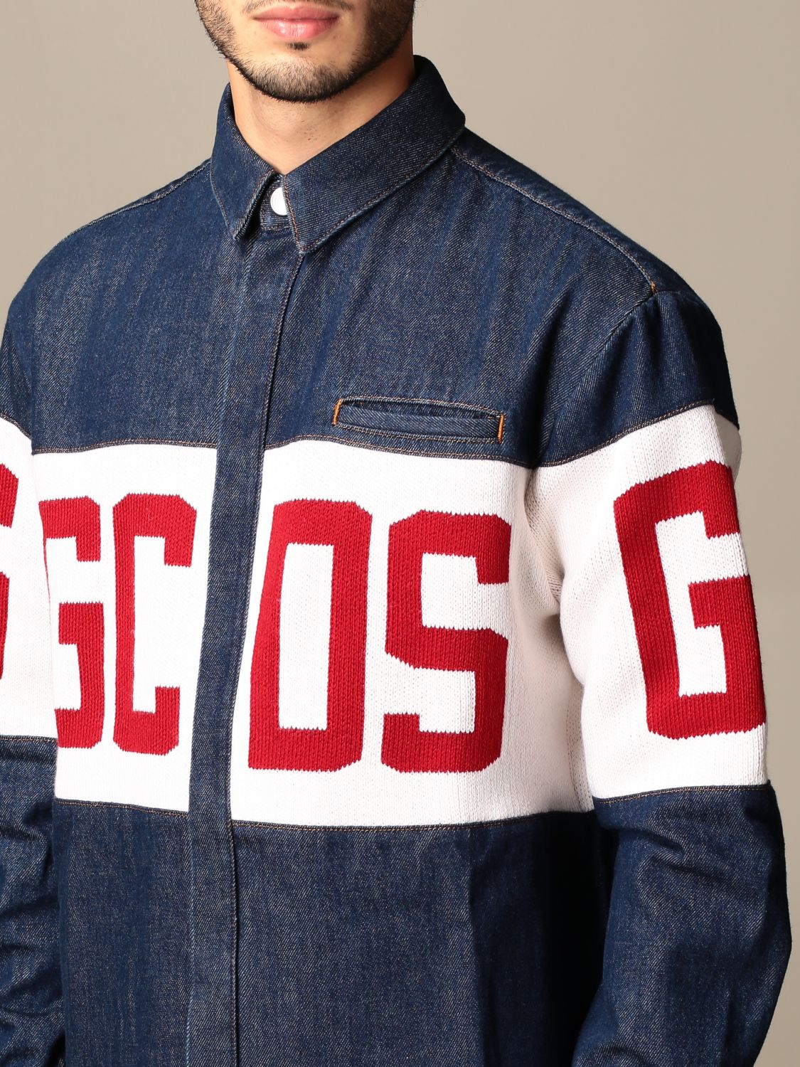 Gcds Outlet: Camicia in denim con big logo - Blue | Camicia Gcds  CC94M022250 GIGLIO.COM
