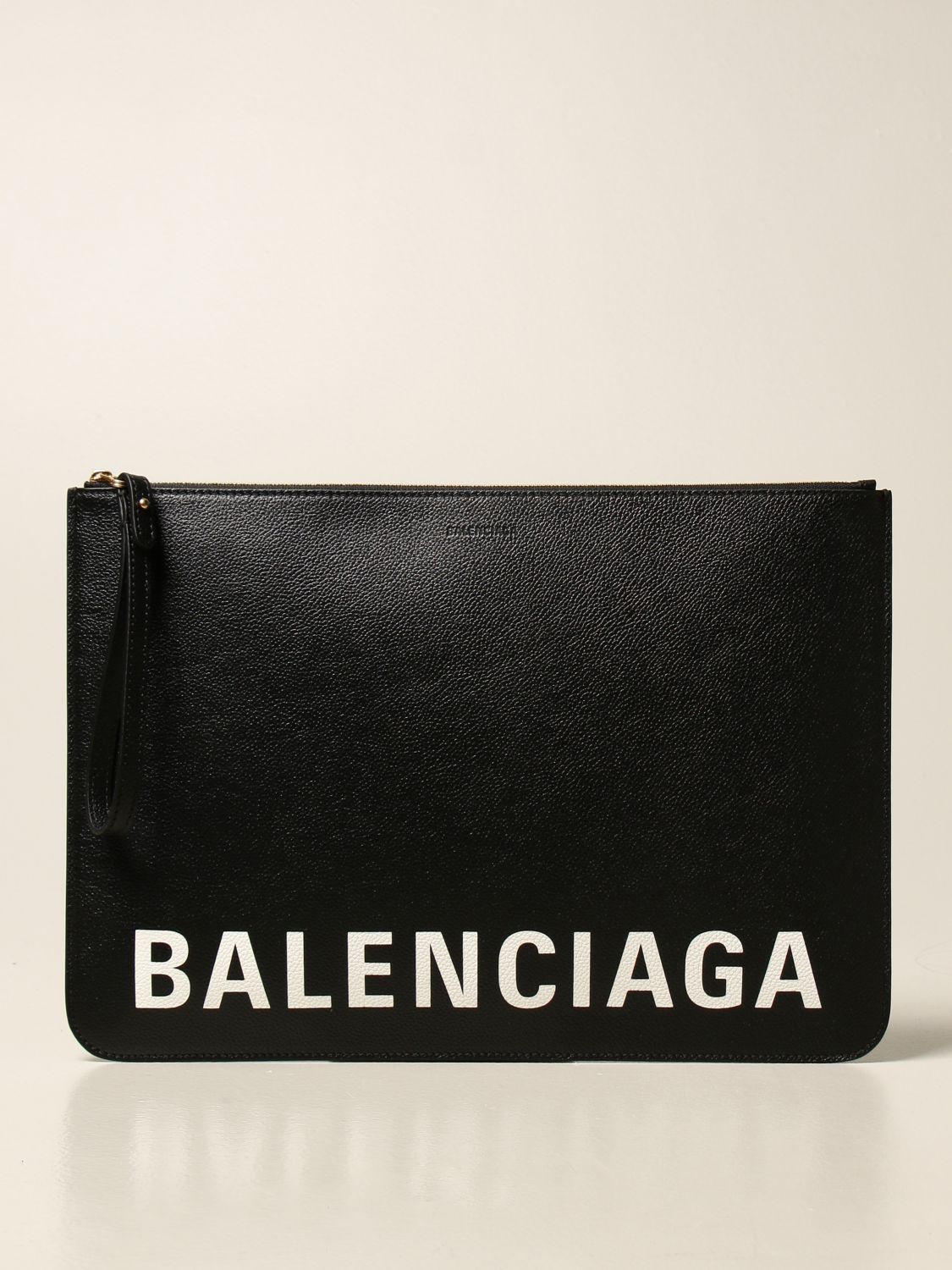 BALENCIAGA: pouch in hammered leather with logo | Shoulder Bag ...