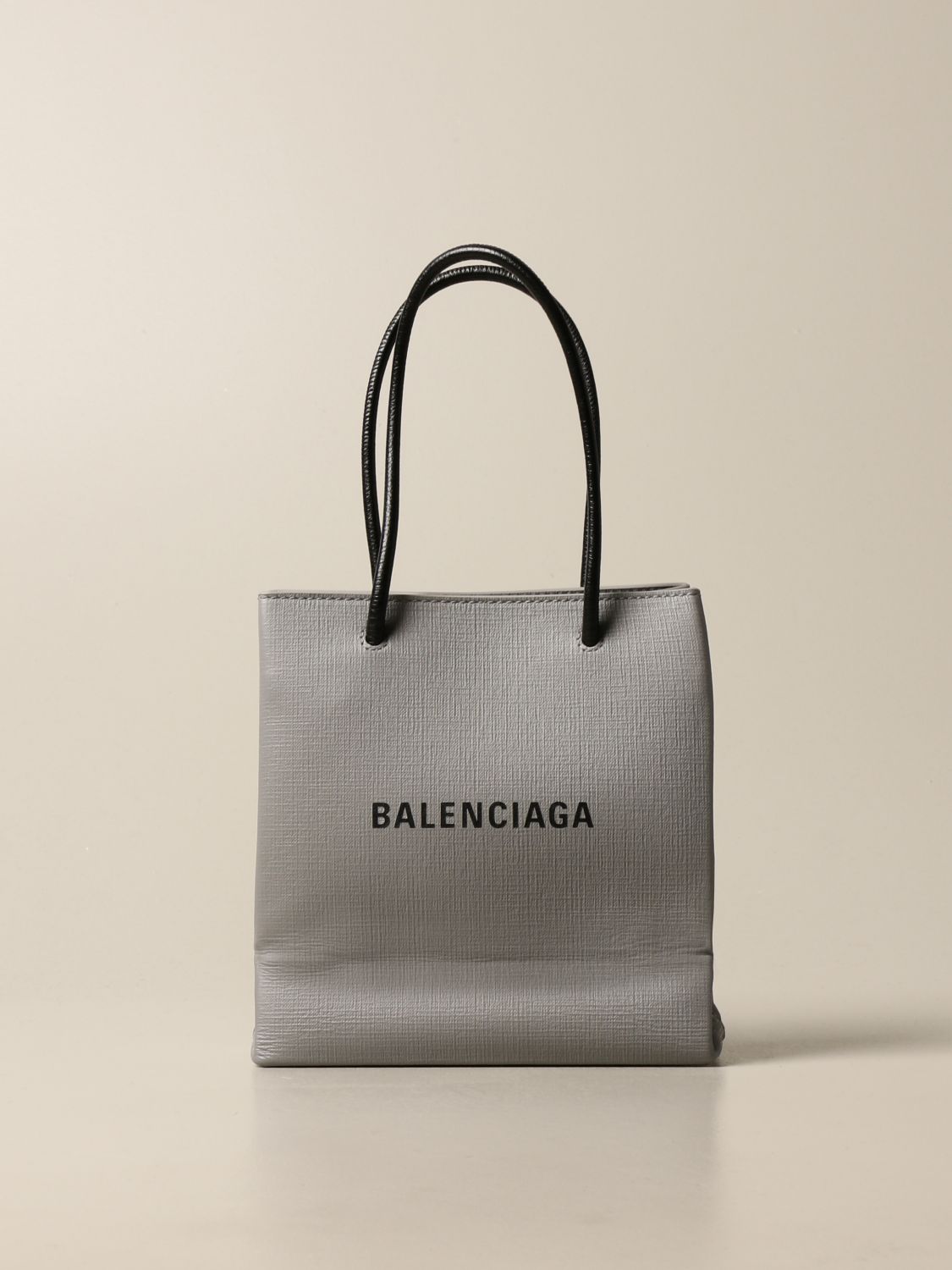 BALENCIAGA: xxs shopping tote bag in leather with - Grey | shoulder bag 0AI2N online on GIGLIO.COM