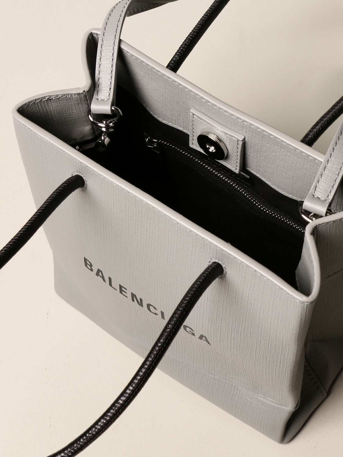 BALENCIAGA: xxs shopping tote bag in leather with logo - Grey 