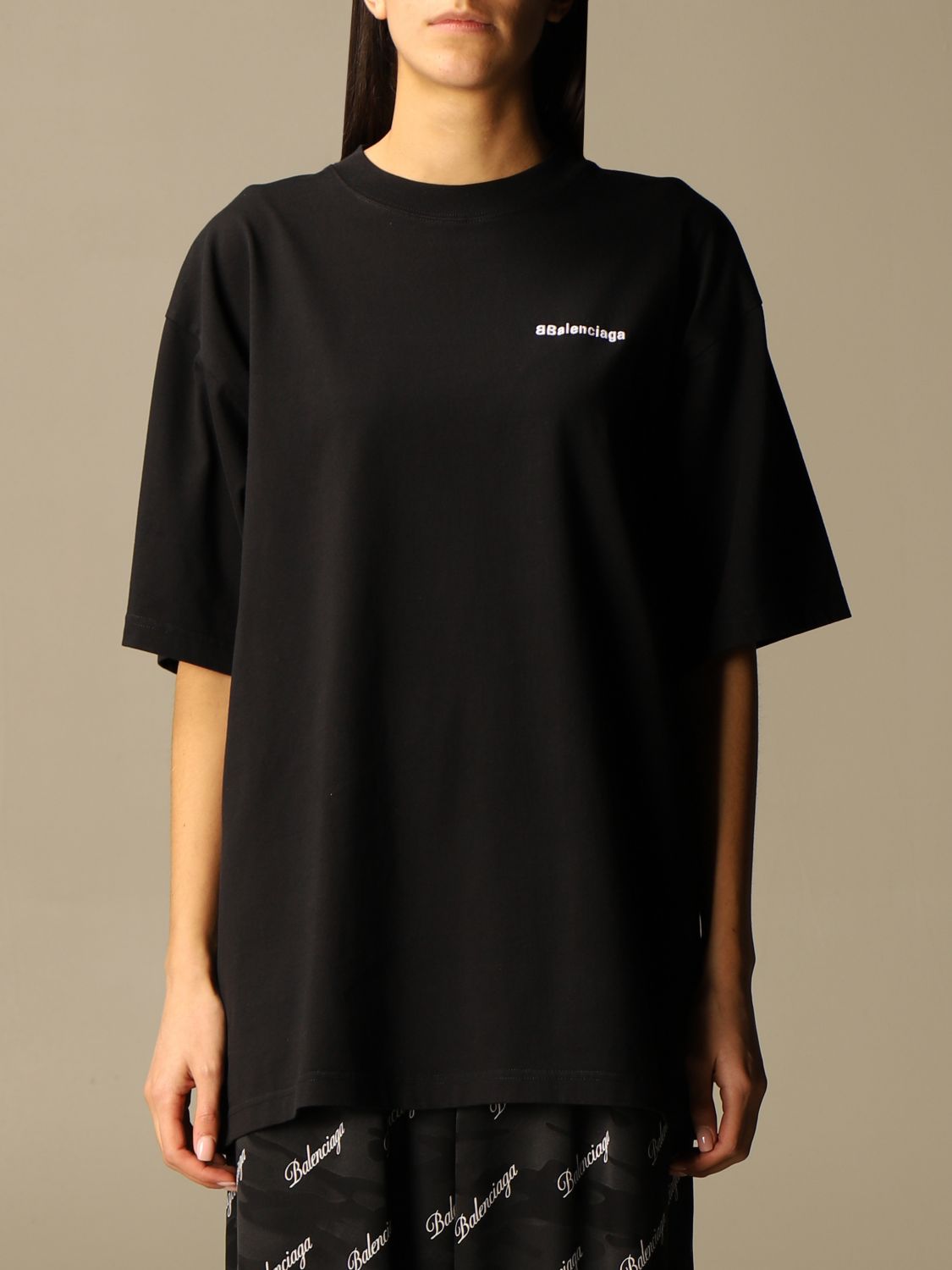 BALENCIAGA: over t-shirt with mini B logo - Black | Balenciaga t-shirt ...