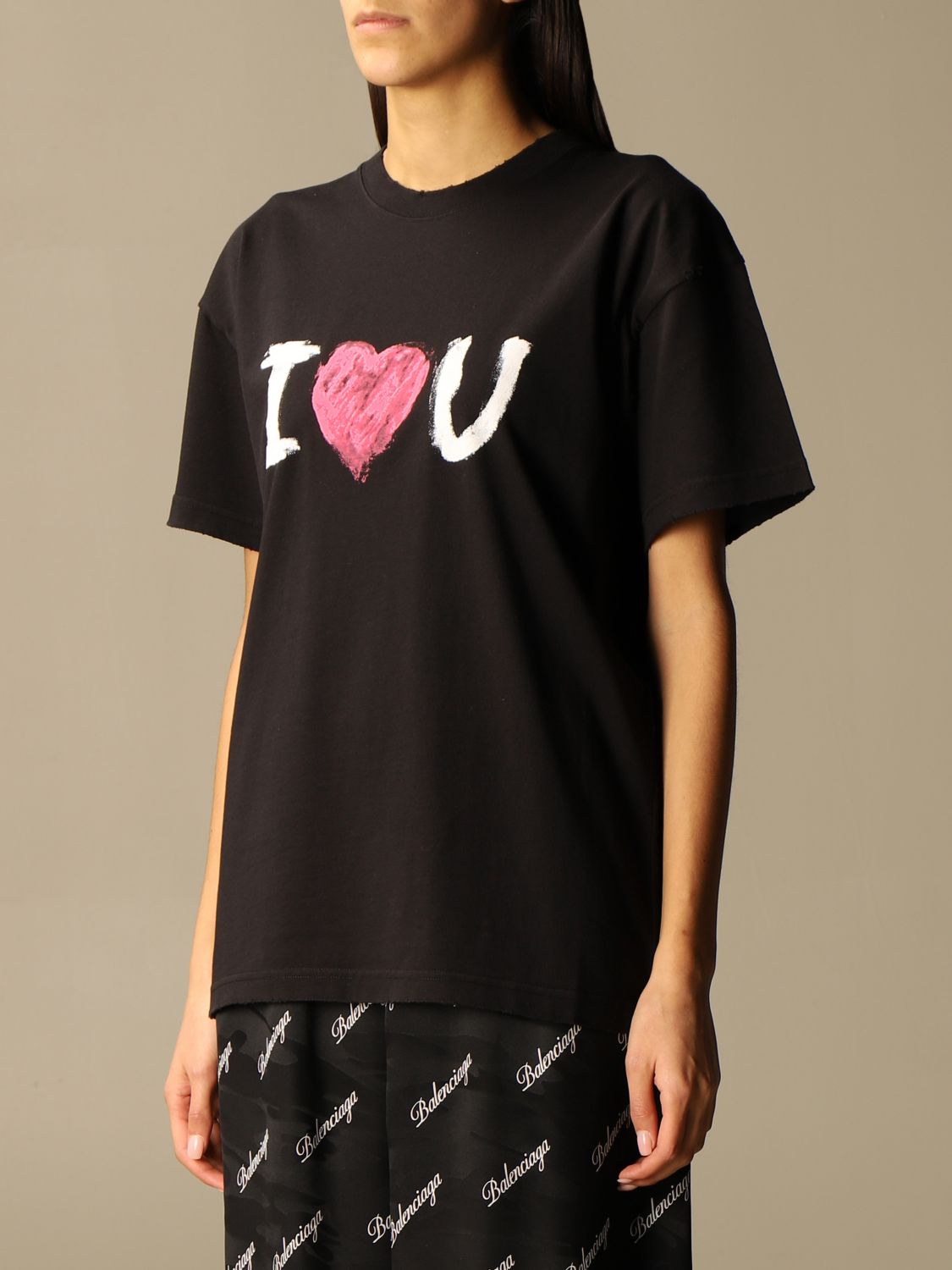 BALENCIAGA: cotton T-shirt with I Love U print | T-Shirt Balenciaga ...