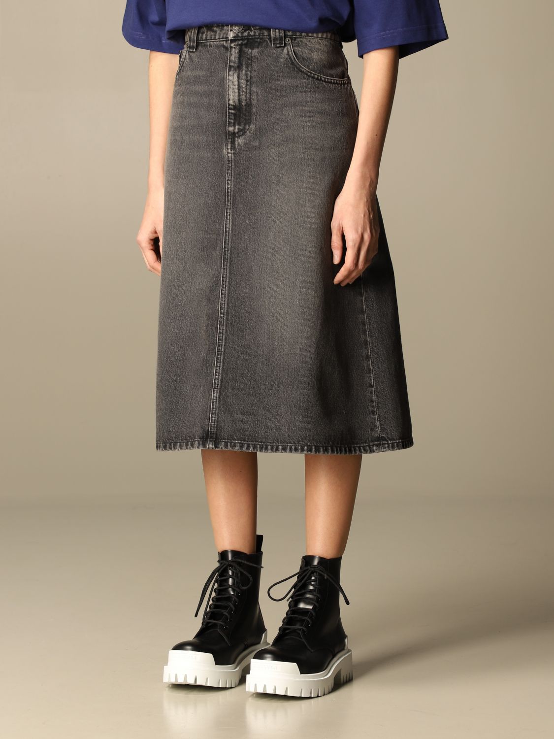 Balenciaga Outlet: denim skirt in used denim Black | Balenciaga skirt 646913 TBP47 online at GIGLIO.COM
