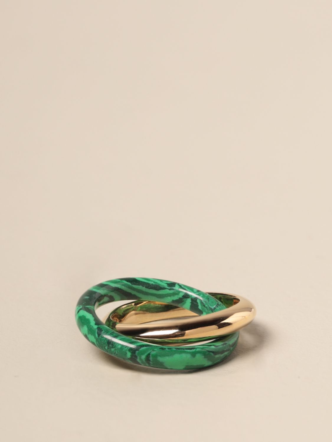 BOTTEGA VENETA: double ring with malachite - Green | Bottega Veneta