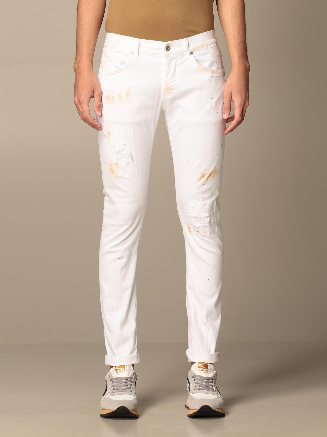 DONDUP: Jeans slim in denim con rotture - Bianco | Jeans Dondup  UP232BS0026U GIGLIO.COM