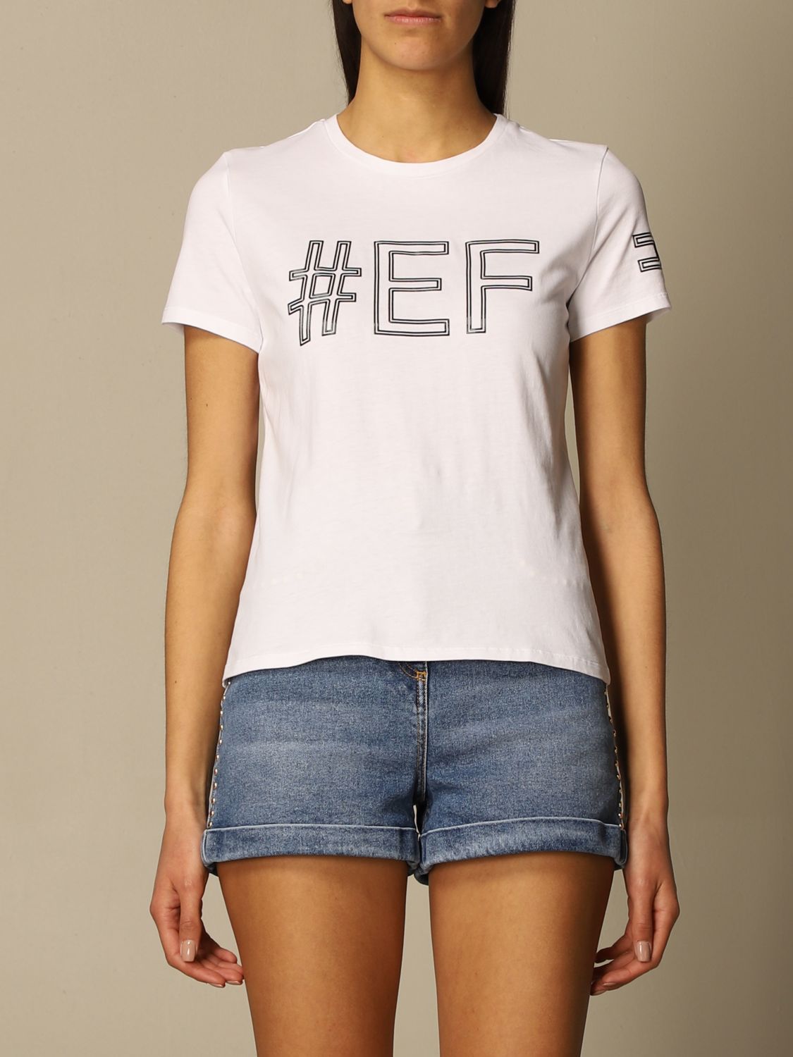 Elisabetta Franchi Cotton T Shirt With Hashtag Logo T Shirt Elisabetta Franchi Women White T Shirt Elisabetta Franchi Ma0 Giglio En
