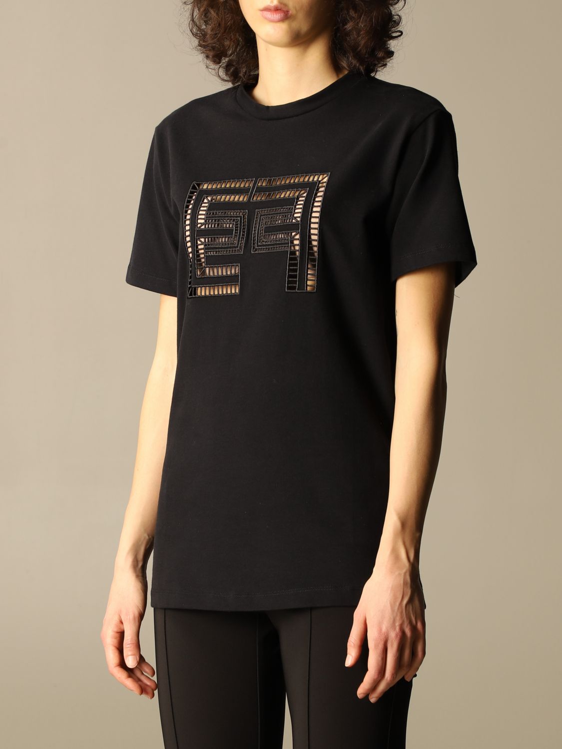 Logo t-shirt Elisabetta Franchi en coloris Noir Femme Vêtements Tops T-shirts 