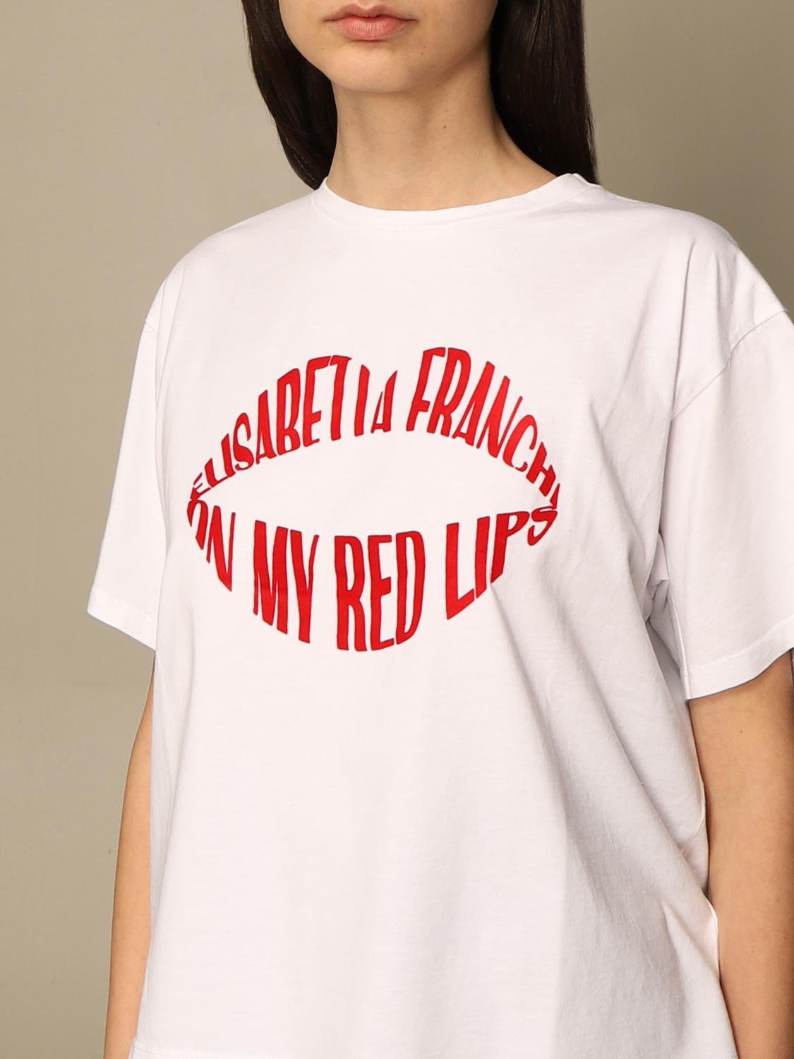 ELISABETTA FRANCHI: T-shirt con bocca in floccato - Bianco | T-Shirt  Elisabetta Franchi MA26N GIGLIO.COM