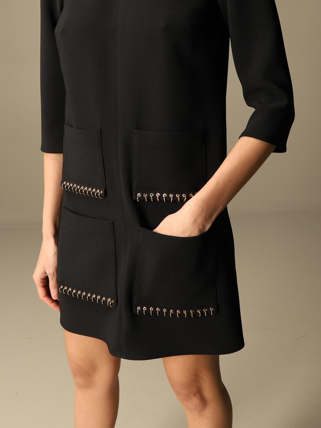 Elisabetta Franchi Short Dress With Patch Pockets And Piercings Women Black Ab953 Giglio En 