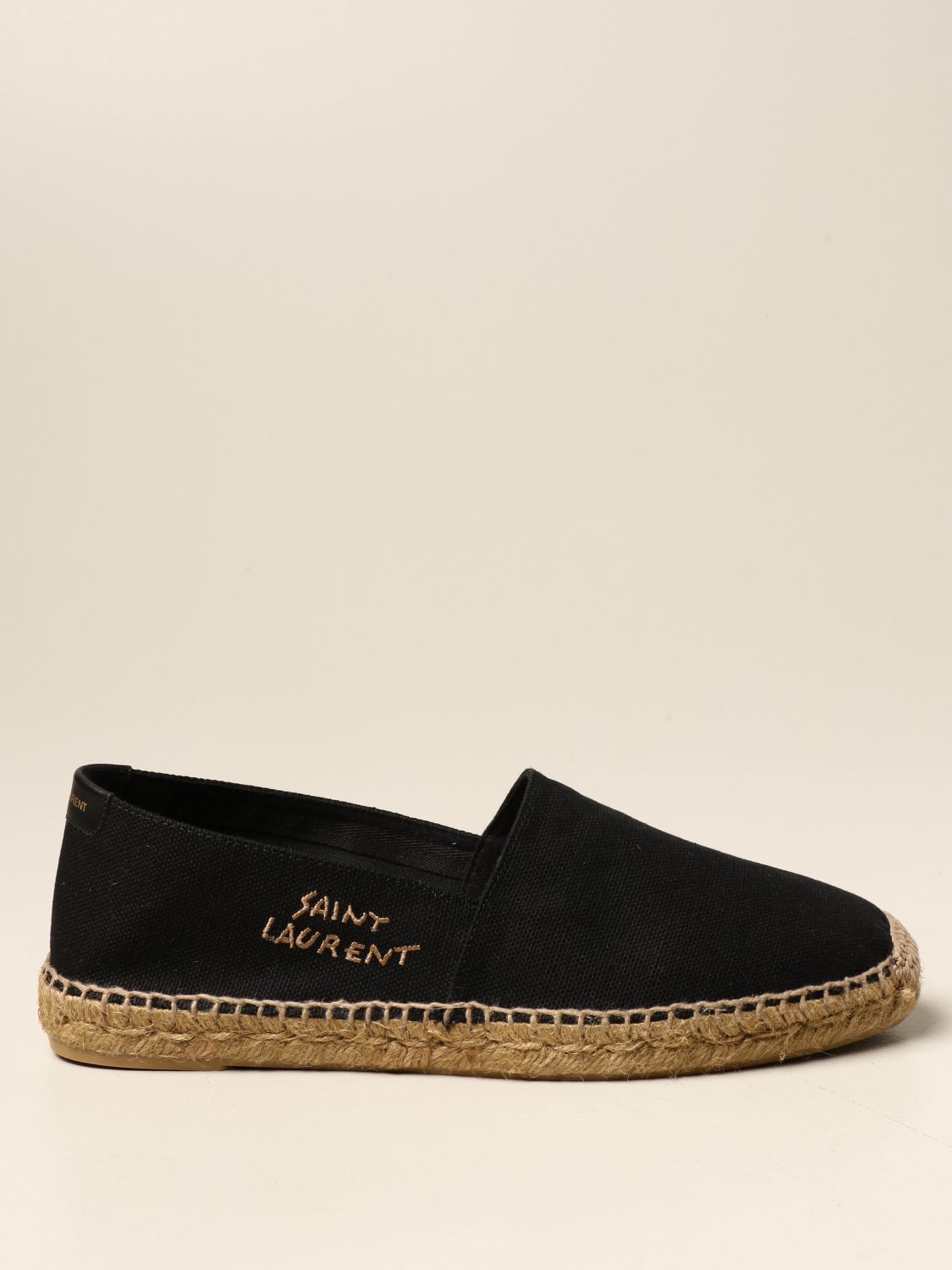 SAINT LAURENT: espadrilles in canvas with logo - Black | Saint Laurent ...